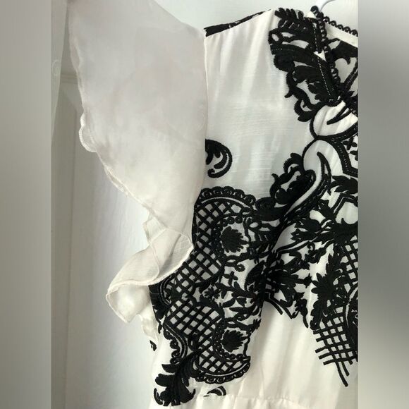 Anthropologie Foxiedox Embroidered  lace mini Dress Ruffle xs pit to pit 17.5” - Picture 7 of 14